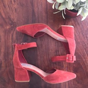 Coral Block Heel Shoe with Ankle Strap